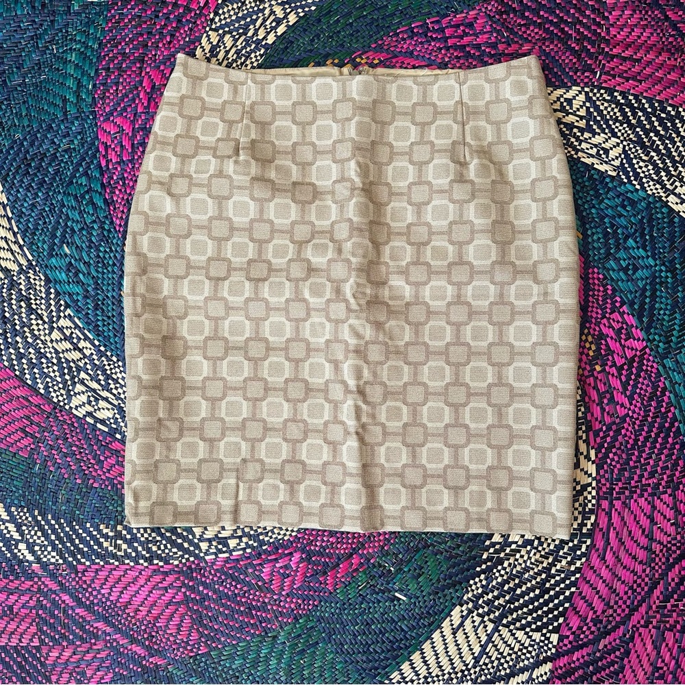 Vintage Tan Patterned Mini Pencil Skirt Size Medium